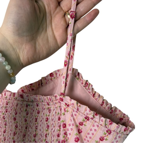 SOLD BETSEY JOHNSON Ditsy Floral Tiered Mini Dress Size XL Pink Cotton Poplin - Picture 8 of 11